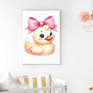 Pink Bow Duck, Duck Nursery Wall Art, Girl Nursery Decor, Printable Wall Art, Pink Nursery Decor, Minimalist Decor, Kids Wall Art