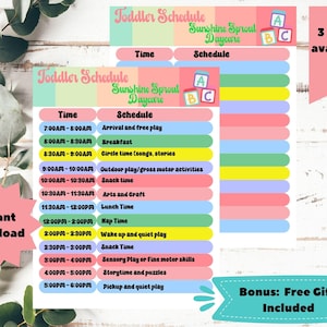 Editable daycare daily schedule for toddlers, childcare daily routine canva templates,  For homeschool, daycare, home daycare forms, Pastel