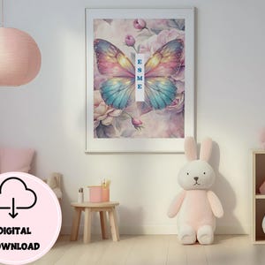 Aangepaste vintage vlinder kinderkamer kunst aan de muur, flirt vlinders, kinderkamer prints, decor meisjeskamer, aquarel vlinder, vlinderprint