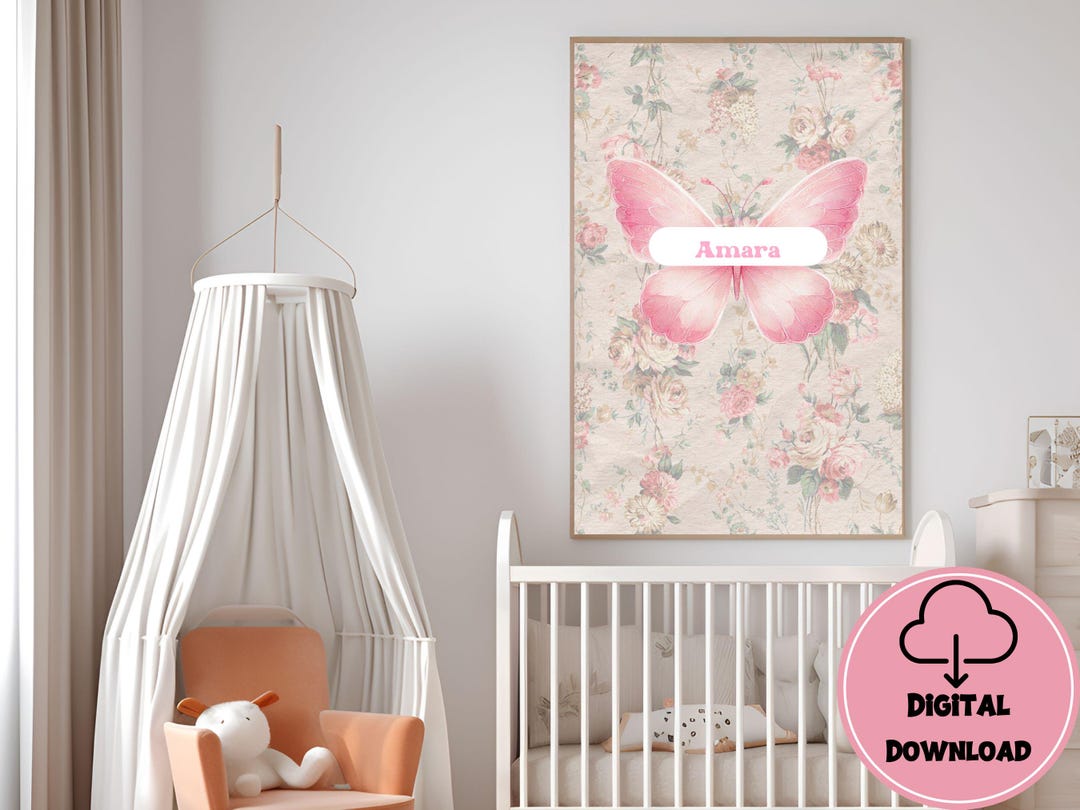 Custom Vintage Butterfly Nursery Wall Art, Coquette Butterflies ...