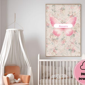 Aangepaste vintage vlinder kinderkamer kunst aan de muur, flirt vlinders, kinderkamer prints, decor meisjeskamer, aquarel vlinder, vlinderprint