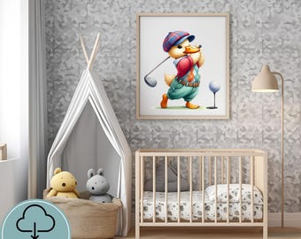 Duck Golfing Nursery Art, Golf Themed Decor , Golf Nursery Prints, Golf Nursery Wall Decor, Boys Room Decor, Sports Art Kids Room