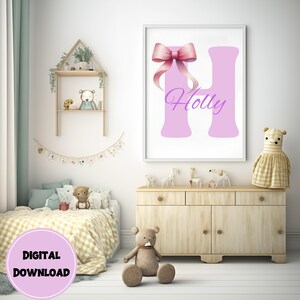 Custom Pink Bow, Pink Coquette Bow Wall Art, Bow Nursery Art,  Pink Bow Print,  Girl Nursery, Baby Girl Room, Soft Muted