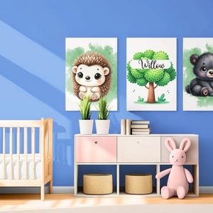 Custom Woodland Nursery Decor, Shower gift idea, Kids Decor, Nursery Art, Printable Wall Art, Animal Pictures, Set Of 3, Gender Neutral