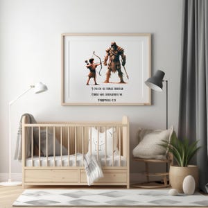 David And Goliath Nursery art, Digital Download, Wall Art, Jesus Art, Jesus Print, Bible Sketches, Bible Verse, Christian Gift