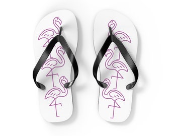 white and fuchsia flamingo women's flip flops