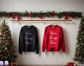Christmas Gildan 18000 Mockup, Black Red Christmas Sweater Mockup, Christmas Gildan Mockup, Christmas Group Mockup