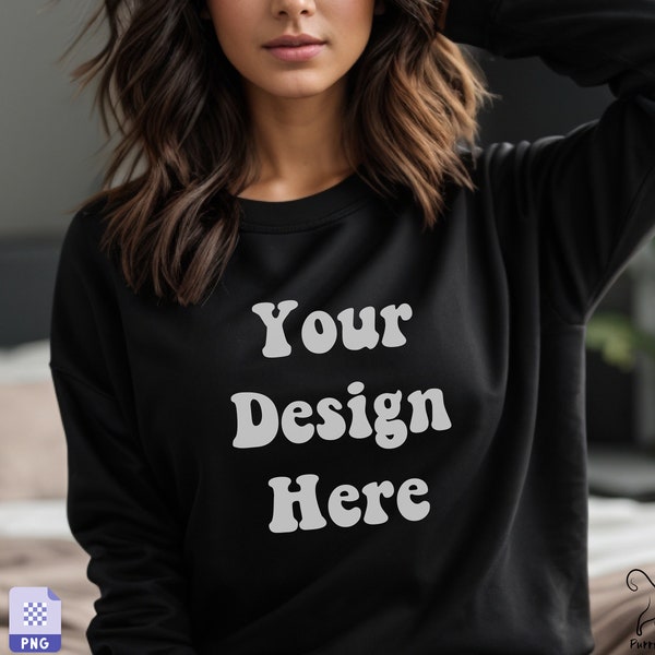 Gildan 18000 Mockup Gildan Black Sweatshirt Mockup Sweatshirt Model Mockup Simple Mockup Black Gildan Oversized Crewneck Mockups