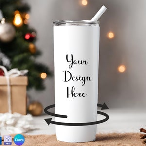Animated Tumbler Canva Preset Mock Up Template Edit in CANVA  Rotating Tumbler Design  Rotating Canva Template Christmas Mockup PSD Mockup