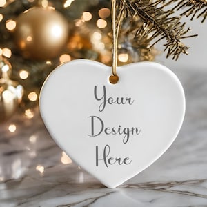 Christmas Mockup Blank White Heart Ceramic Christmas Ornament Mockup Bundle Tree Ornament Mockup Christmas Mock ups Canva Mock up