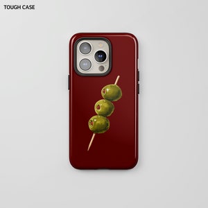 Coque de portable olive peinte en rouge foncé, Coque esthétique, Coque de portable pour filles, Robuste, iPhone 15, 14, 13, 12, 11, X, XR, XS | #237