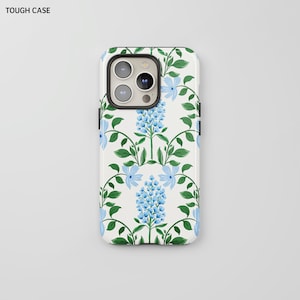 iPhone 15 Pro Case Blue Green Flower Floral Bloom Phone Case for New iPhone 14 13 12 11 Pro Max SE X XR XS Max 7 8 Plus Cover