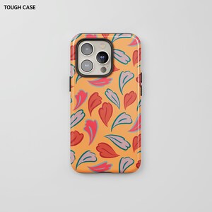 Colorful Retro Leaves iPhone Case, Bright Abstract Leave Pattern iPhone 14 Pro Case, iPhone 13 Pro Max Case, iPhone 12 7 8 Plus XS Max 11