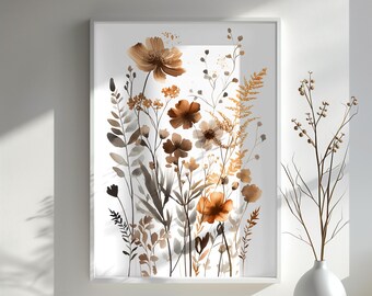 Boho Neutral Botanical Art Print Minimalist Wildflower Wall Decor Modern Floral Illustration