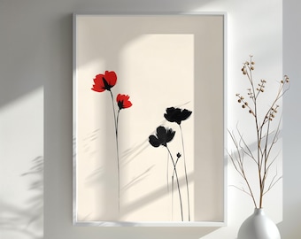 Minimalist Floral Art Print Red and Black Flower Poster Perfect Gift for Nature Lovers Serene Home Decor Floral Wall Art Modern Art Gift