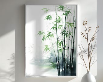 Zen Bamboo Art Print Tranquil Green Watercolor Minimalist Decor Art Gift Nature-Inspired Wall Art Gift for Home Meditation Space
