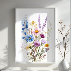 Colorful Wildflower Bouquet Art Print Watercolor Floral Decor Botanical Art Gift for Nature Lovers Home Wall Decor