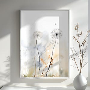 Dandelion Art Print Minimalist Watercolor Nature Decor Japanese Inspired Zen Wall Art Botanical Gift for Home Decor Lovers