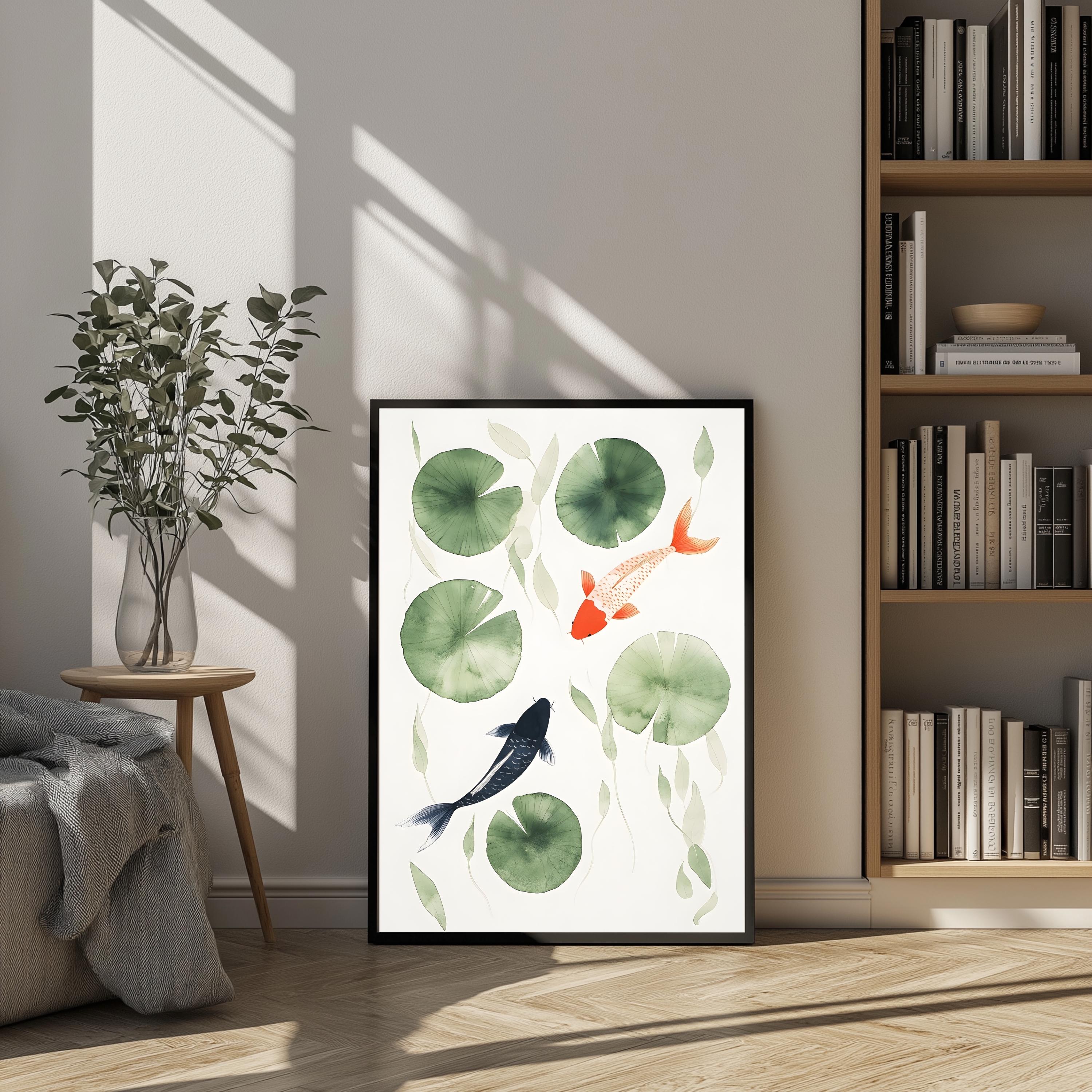 Koi Fish Art Print Japanese Minimalist Wall Decor Serene Lily Pond ...