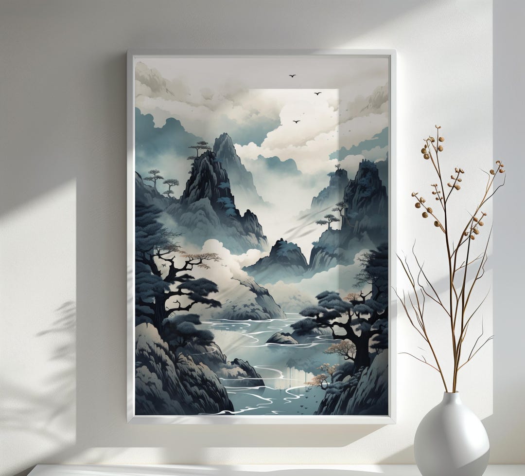Japanese Mountain Landscape Art Print Zen Decor Gift Serene Nature ...