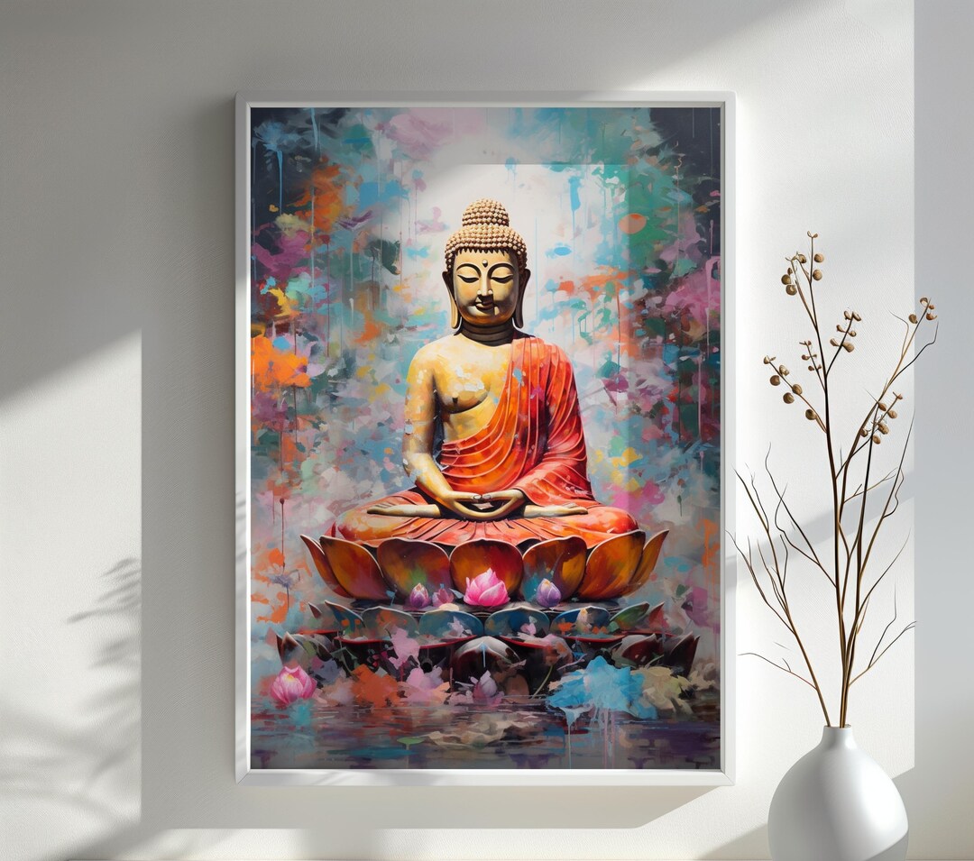 Colorful Buddha Lotus Art Print Vibrant Meditation Wall Art Modern Zen ...