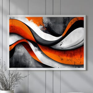 Impressão de arte abstrata moderna, redemoinhos laranja e pretos ousados, arte de parede contemporânea, presente para amantes do design