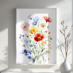 Vibrant Wildflower Bouquet Art Print Watercolor Floral Decor Botanical Wall Art Gift for Nature Lovers Home Aesthetic Decor