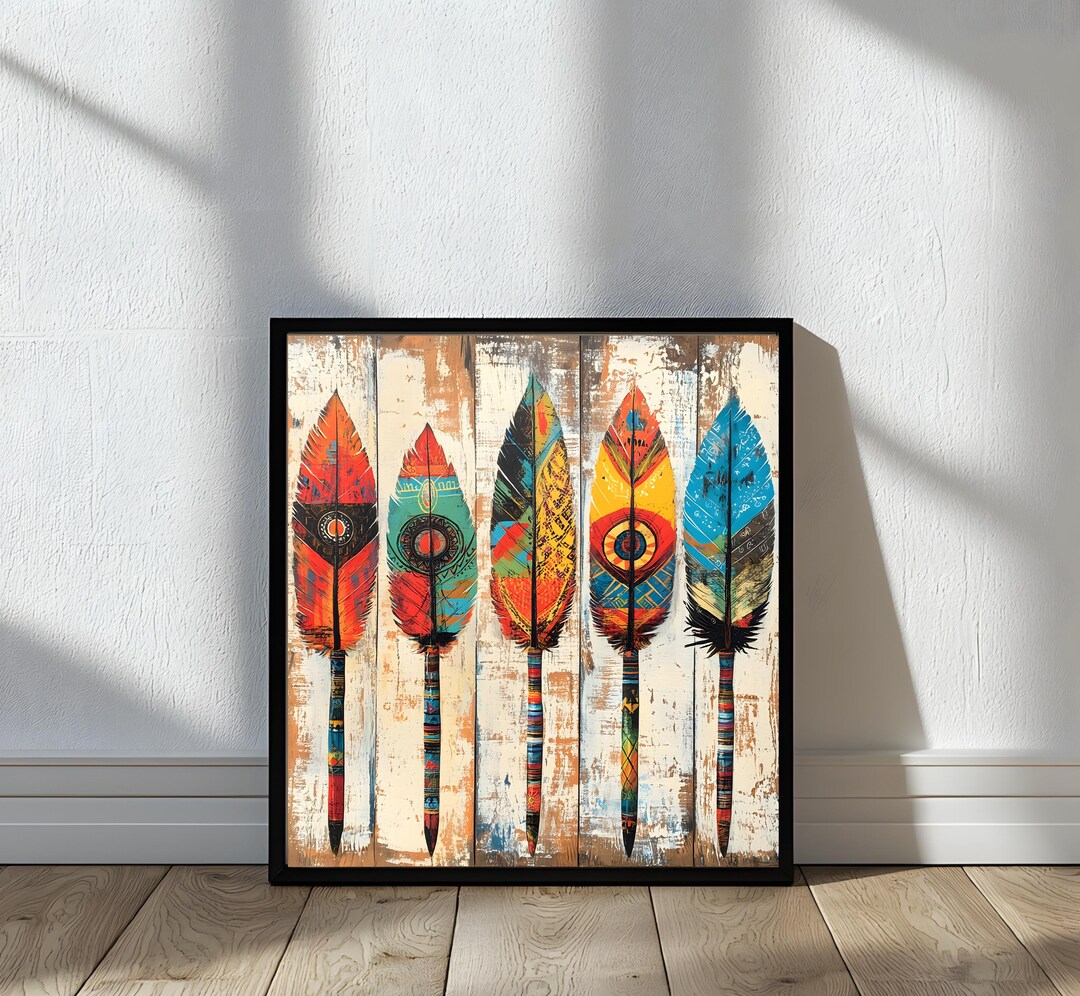 Native American Inspired Boho Feather Art Print Vibrant Wall Decor ...