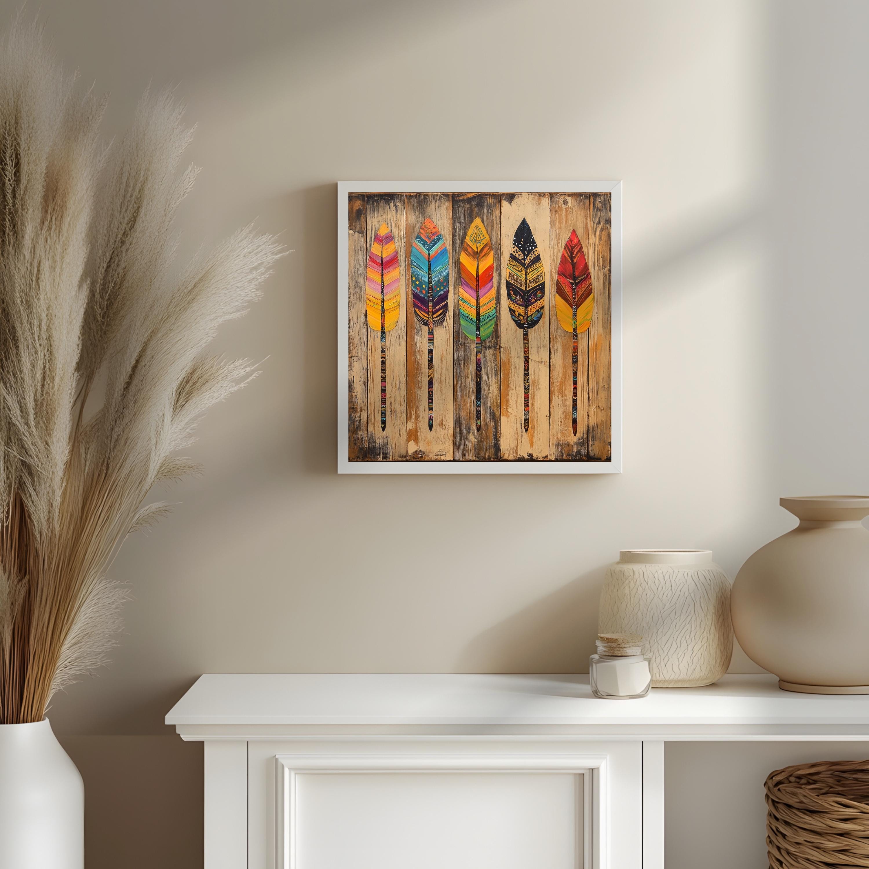 Native American Inspired Boho Feather Art Print Vibrant Wall Decor ...