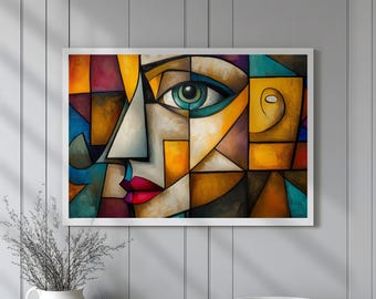 Abstraktes Kubistisches Gesicht Kunstdruck Moderne Geometrische Wanddekoration Perfektes Geschenk für Liebhaber zeitgenössischer Kunst