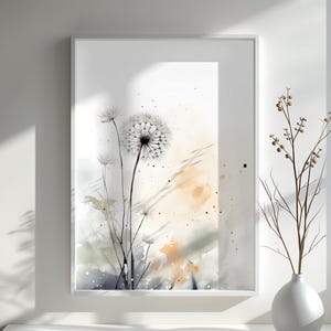 Minimalist Dandelion Art Print Watercolor Botanical Decor Japanese Inspired Zen Wall Art Gift for Nature Lovers Home Decor