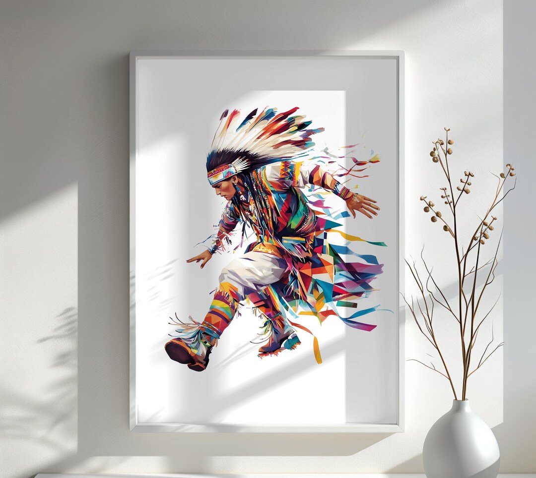 Colorful Native American Dancer Art Print Vibrant Tribal Poster Dynamic ...