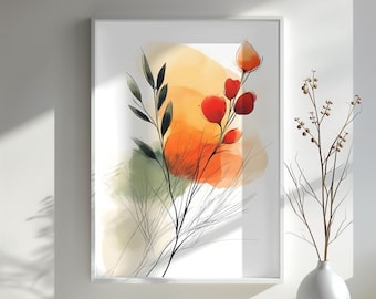 Abstract Botanical Art Print, Earthy Watercolor Floral