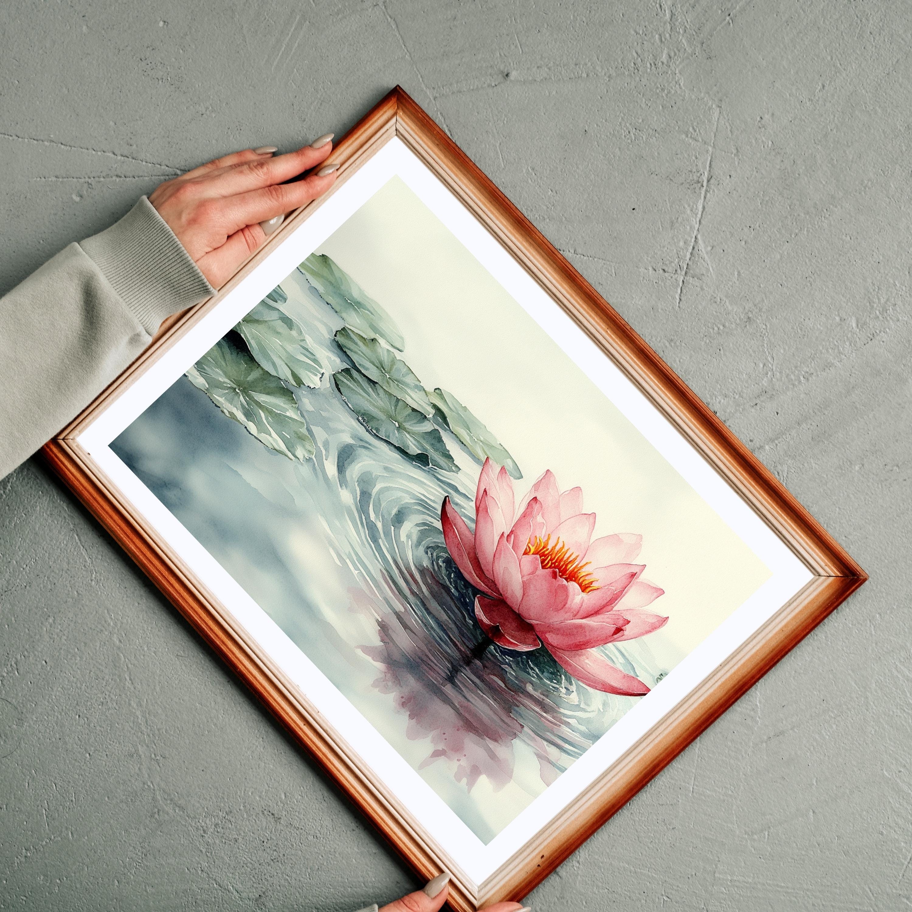 Watercolor Lotus Flower Art Print, Pink Floral Zen Decor - Etsy