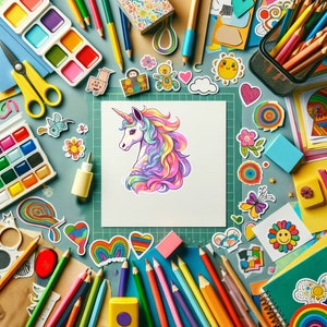 Celestial Harmony (RUS-4) - Rainbow Unicorn Sticker - Whimsical Unicorn Collection -  Rainbow Mane -  Prem. Vinyl Decals