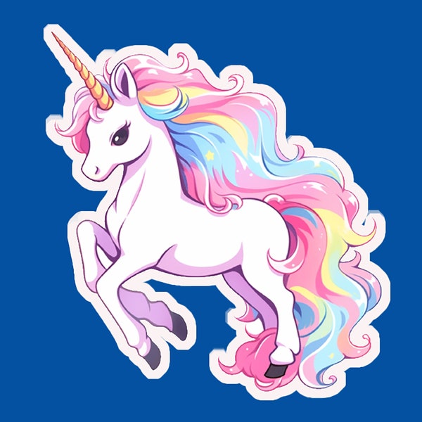 Rainbow Unicorn Sticker - 80s stickers, 10th birthday, birthday flyer, coquette stickers, iphone icons, luggage stickers, pool party invite