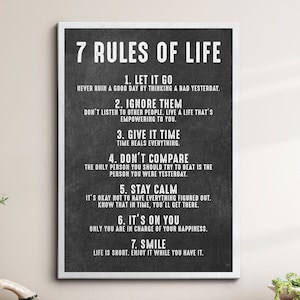 7 Rules Of Life List Quote Positivity Motivational Inspirational, Framed Canvas Wall Art Poster Print, Home Office & Room Decor, Gift Idea