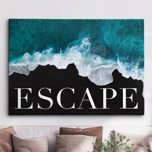 Escape Black Sand Beach Travel Get Lost Motivational Inspirational, Framed Canvas Wall Art Poster Print, Home Office & Room Decor, Gift Idea