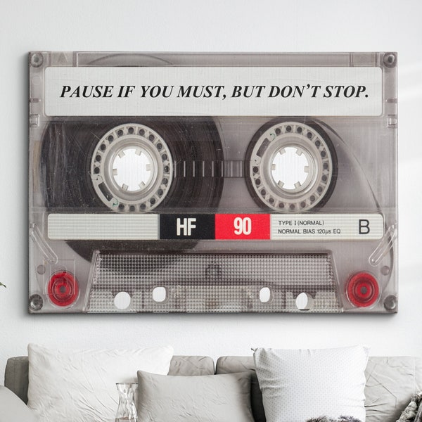 Pause Don't Stop Cassette Tape Music Motivational Hustle Inspirational, Framed Canvas Wall Art Poster Print, Home Office & Room Decor, Gift