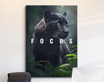 Focus Panther Quote Animal Motivational Inspirational, Framed Canvas Wall Art Poster Print, Home Office & Room Decor, Gift Idea