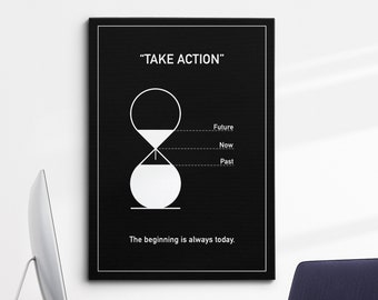 Take Action Quote Beginning Is Always Today Motivational Inspirational, Framed Canvas Wall Art Poster Print, Home Office & Room Decor, Gift