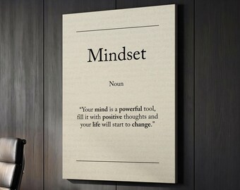 Mindset Book Page Definition Quote Motivational Inspirational Framed Canvas Wall Art Poster Print Home Office Work Business Room Decor Gift