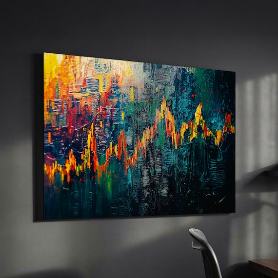Stock Market Chat Painting Wall Street Trading Finance Inspirational Framed Canvas Wall Art Poster Print Home Office Room Decor Trader Gift