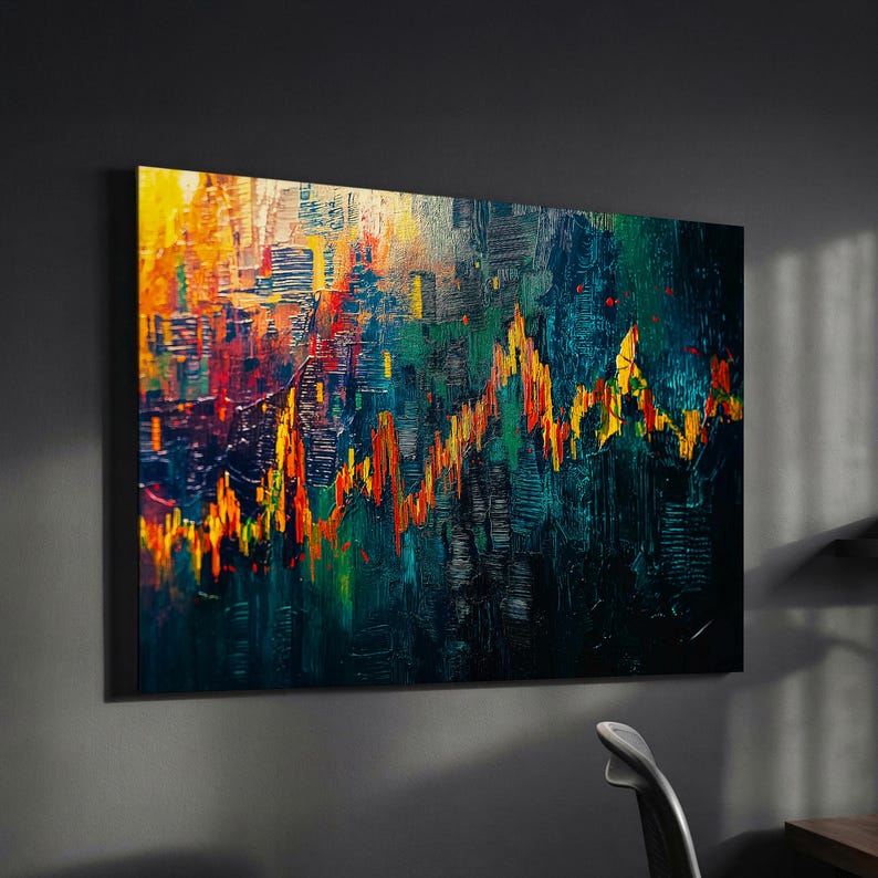 Stock Market Chat Painting Wall Street Trading Finance Inspirational Framed Canvas Wall Art Poster Print Home Office Room Decor Trader Gift image 1