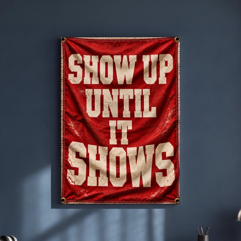 Show up Until It Shows Motivational Canvas Wall Art, Red Vintage Sports ...