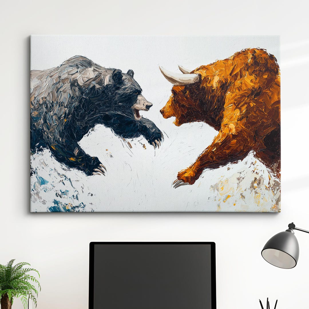 bull & bear digital prints, stock market art, wall... Bear Vs Bull Stock Market Wall Street Trading Painting Finance ...