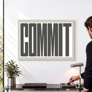 Commit Canvas Wall Art, Bold Charcoal and Grey Typography, Motivational Office Decor for Entrepreneurs, Modern Workspace Gift for Achievers