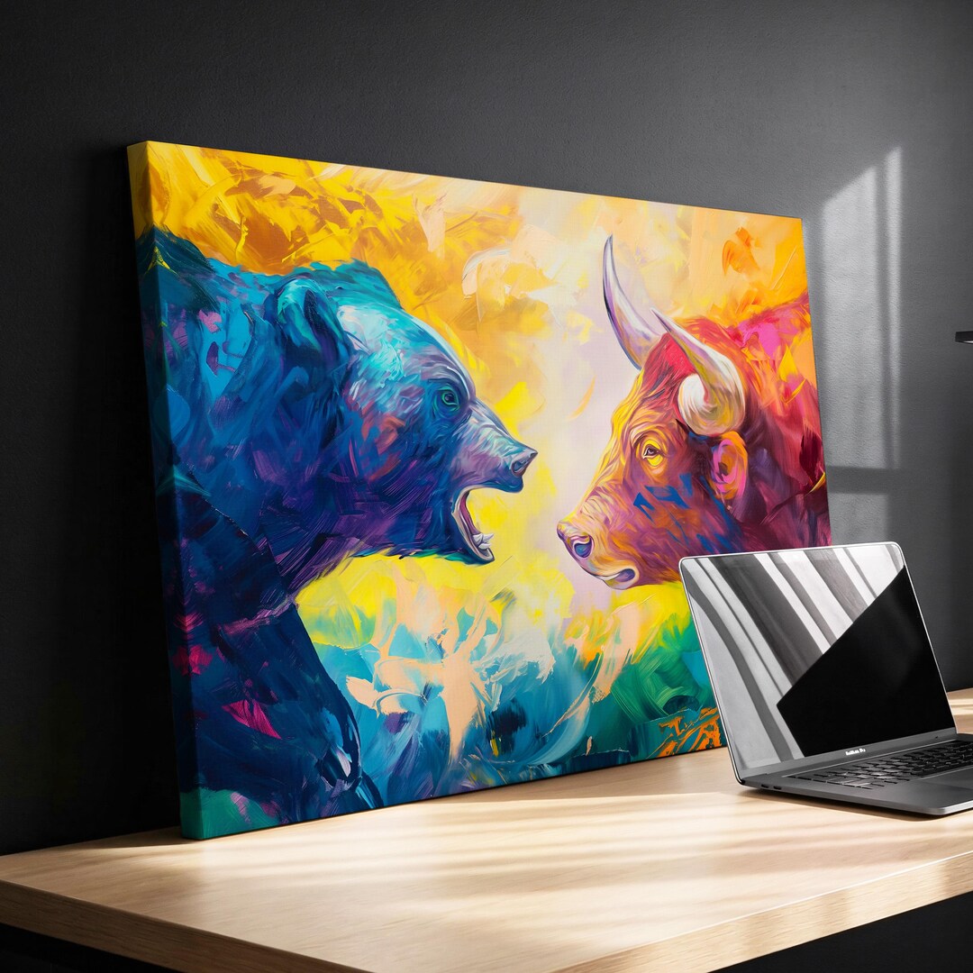 bull & bear digital prints, stock market art, wall... Bear Vs Bull Stock Market Wall Street Trading Painting Finance ...