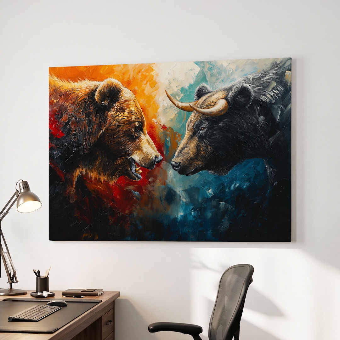 bull & bear digital prints, stock market art, wall... Bear Vs Bull Stock Market Wall Street Trading Painting Finance ...