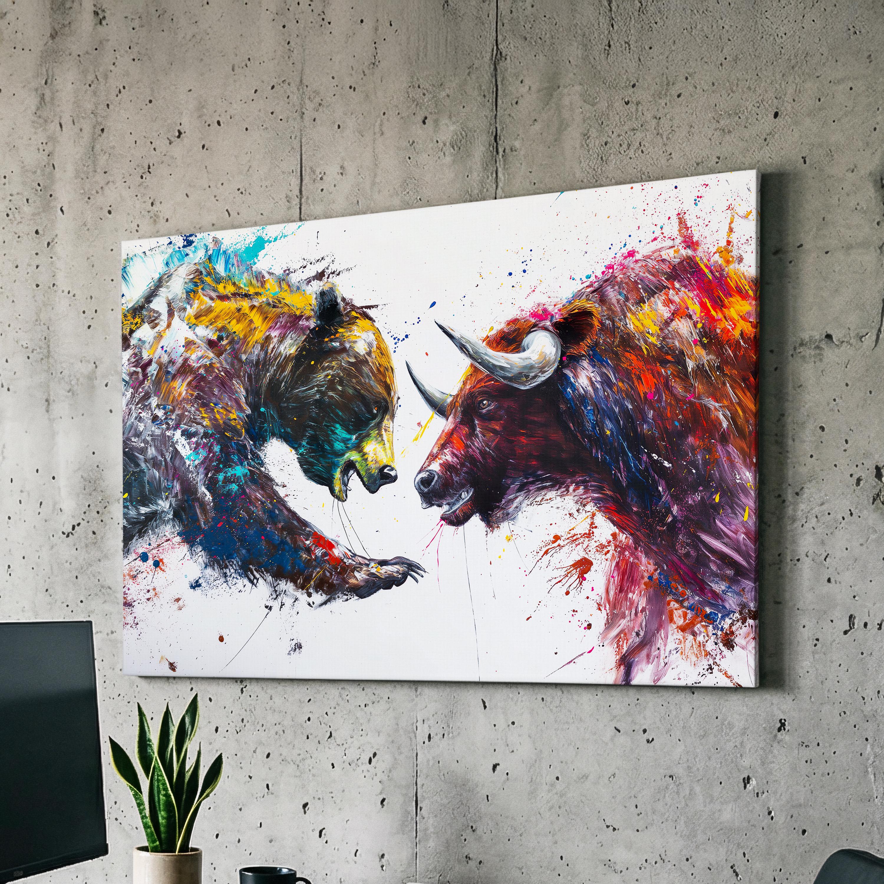 bull & bear digital prints, stock market art, wall... Bear Vs Bull Stock Market Wall Street Trading Painting Finance ...